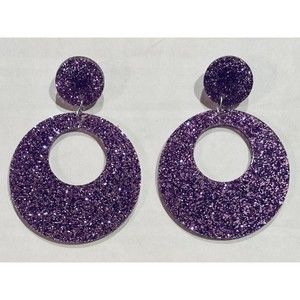 Acrylic Earrings - 2.7" x 2" - Offset Circle- Violet Glitter - E093-A10 Made USA